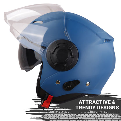 Steelbird SBH-31 GT Dashing ISI Certified Open Face Helmet for Men and Women with Inner Sun Shield ( Dual Visor Mechanism ) (Dashing Blue)
