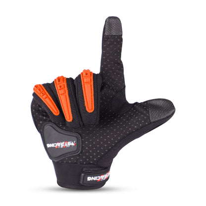 Refurbished Steelbird GT-17 Full Finger Bike Riding Gloves with Touch Screen Sensitivity at Thumb and Index Finger, Protective Off-Road Motorbike Racing (Orange)