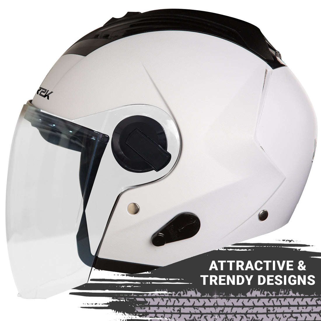 Steelbird SBA-3 R2K Classic ISI Certified Open Face Helmet for Men and Women (White with Clear Visor)