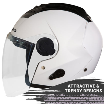 Steelbird SBA-3 R2K Classic ISI Certified Open Face Helmet for Men and Women (White with Clear Visor)