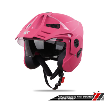 Steelbird SBH-23 GT Plus Open Face ISI Certified Helmet for Men and Women with Inner Sun Shield (Dashing Pink)