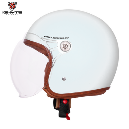IGNYTE IGN-58 Solid ISI/DOT Certified Open Face Helmet for Men and Women (Glossy White)