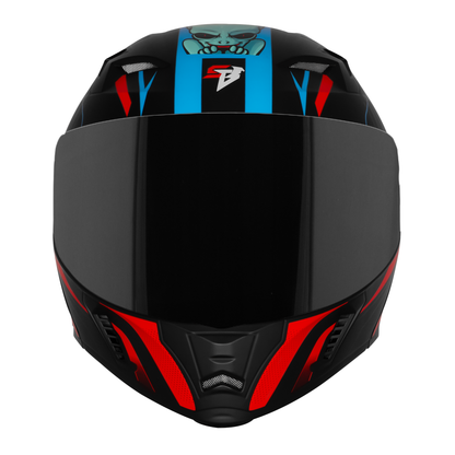 Steelbird SBA-20 Strange ISI Certified Flip-Up Graphic Helmet for Men and Women with Inner Silver Sun Shield (Glossy Black Cyan Green with Smoke Visor)
