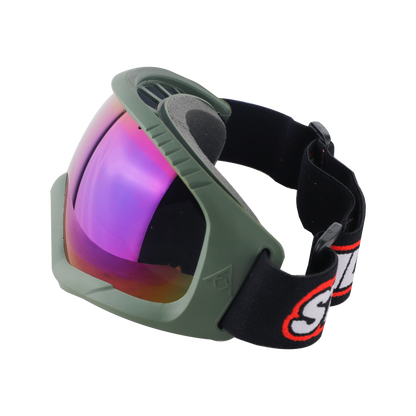 Steelbird 7Wings Motocross ATV/Dirt Bike Goggles, Unisex Eye Protection for Riding (Pack of 1, Olive with Rainbow)