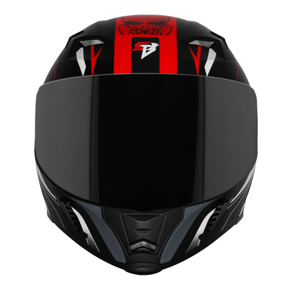 Steelbird SBA-20 Strange ISI Certified Flip-Up Graphic Helmet for Men and Women (Glossy Black Red with Smoke Visor)