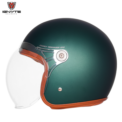 IGNYTE IGN-58 Solid ISI/DOT Certified Open Face Helmet for Men and Women (Glossy Deep Green)