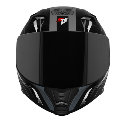Steelbird SBA-20 Strange ISI Certified Flip-Up Graphic Helmet for Men and Women with Inner Silver Sun Shield (Glossy Black Grey with Smoke Visor)