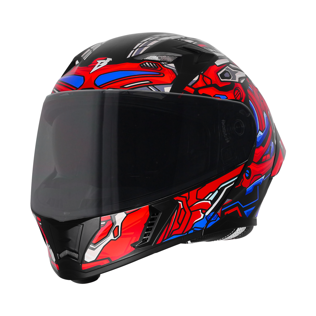Steelbird SBA-20 ROBO ISI Certified Flip-Up Graphic Helmet for Men with Inner Sun Shield (Glossy Black Red with Smoke Visor)