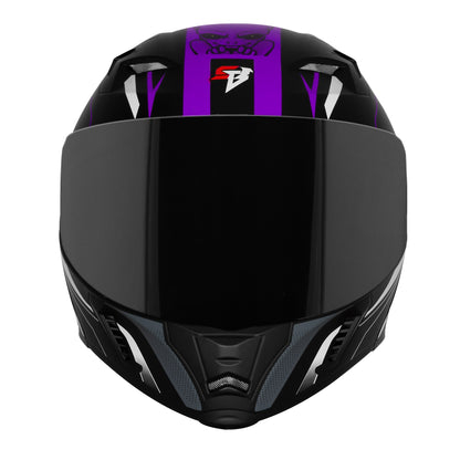 Steelbird SBA-20 Strange ISI Certified Flip-Up Graphic Helmet for Men and Women (Glossy Black Purple with Smoke Visor)