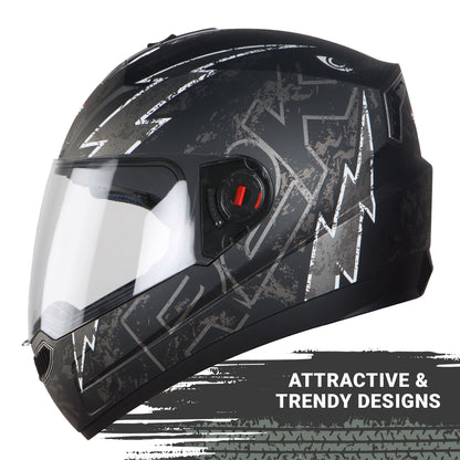 Steelbird SBA-1 R2K Live ISI Certified Full Face Graphic Helmet for Men and Women (Matt Black Grey with Clear  Visor)