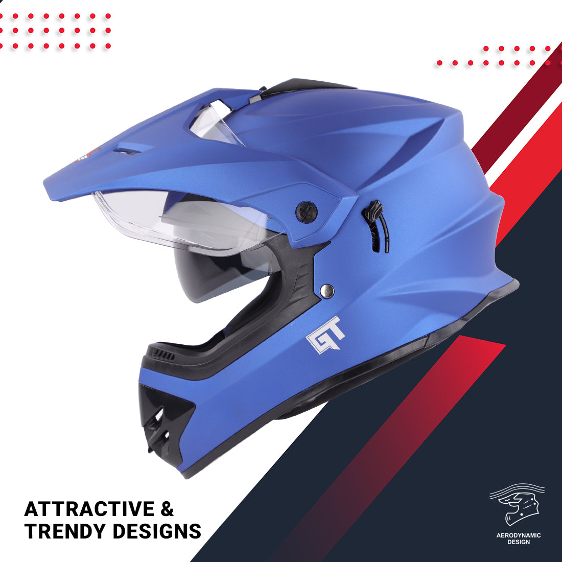 Steelbird GT Off Road ISI Certified Motocross Double Visor Full Face Helmet Outer Clear Visor and Inner Smoke Sun Shield (Matt Y. Blue)