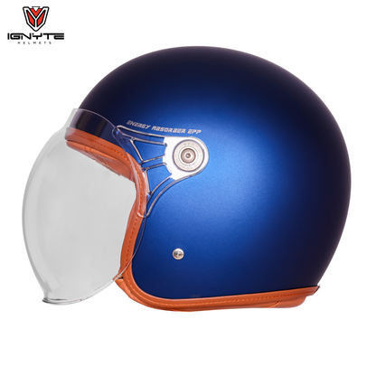 IGNYTE IGN-58 Solid ISI/DOT Certified Open Face Helmet for Men and Women (Glossy Armada Blue)