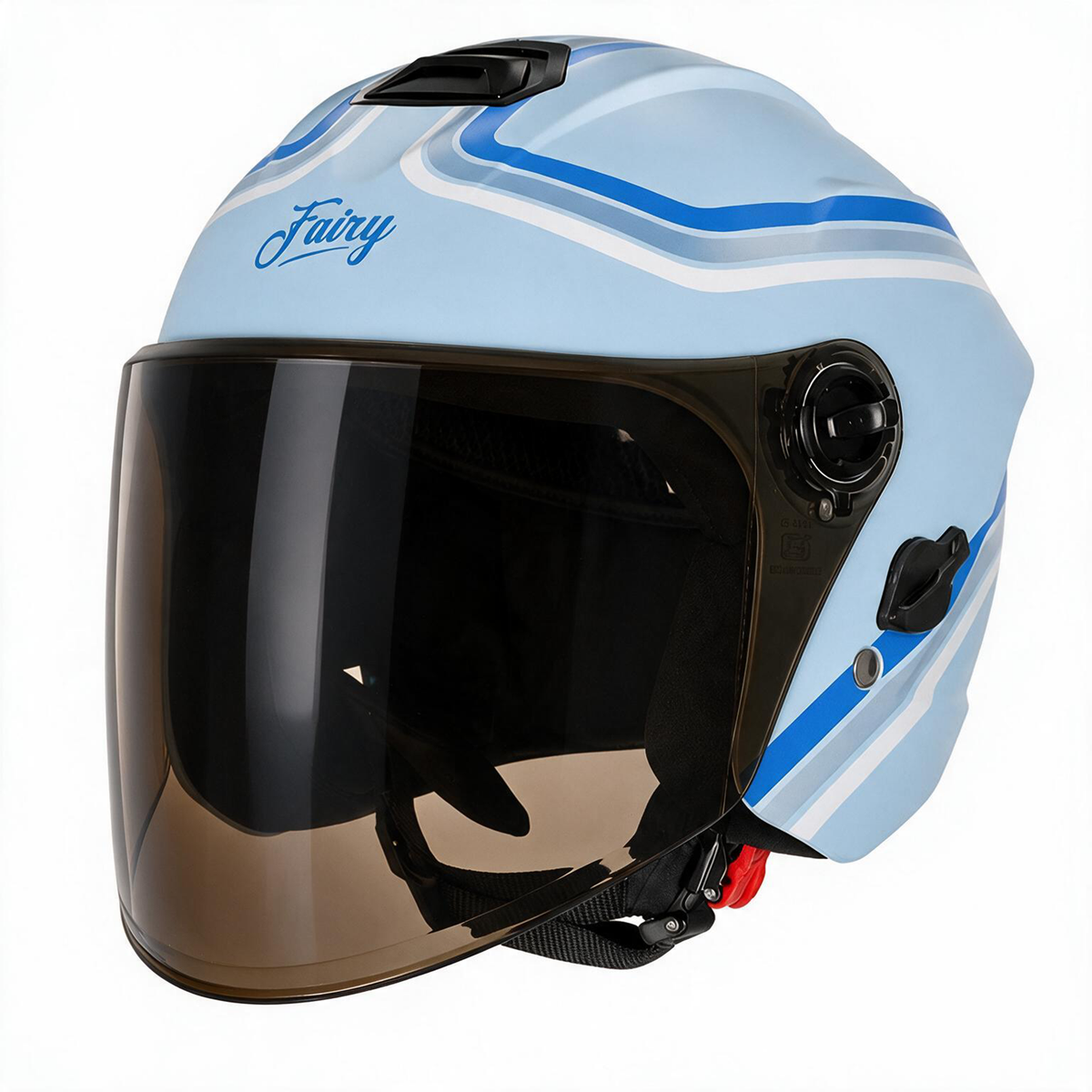 Steelbird SBH-80 Fairy FR6 ISI Certified Open Face Graphic Helmet for Women (Glossy Sea Blue Blue with Smoke Visor)