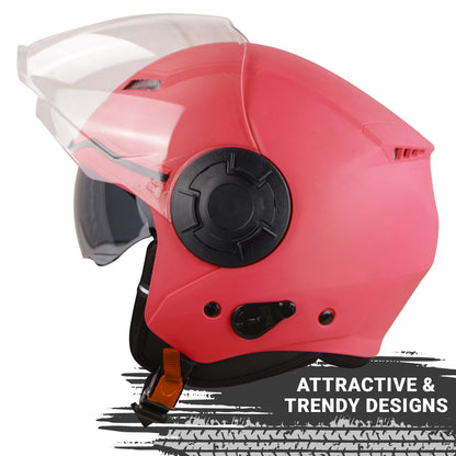 Steelbird GT Dashing ISI Certified Open Face Helmet for Men and Women with Inner Sun Shield ( Dual Visor Mechanism ) (Dashing Red)