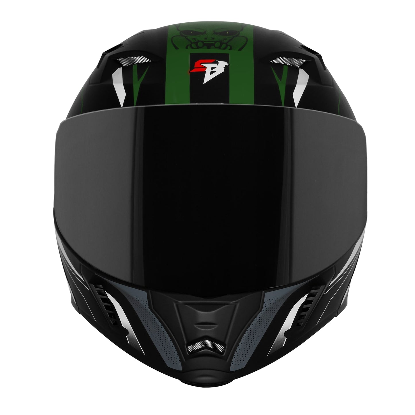 Steelbird SBA-20 Strange ISI Certified Flip-Up Graphic Helmet for Men and Women (Glossy Black Battle Green with Smoke Visor)