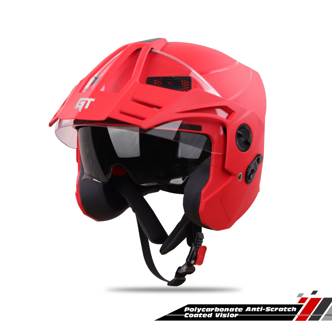 Steelbird SBH-23 GT Plus Open Face ISI Certified Helmet with Inner Sun Shield (Dashing Red)