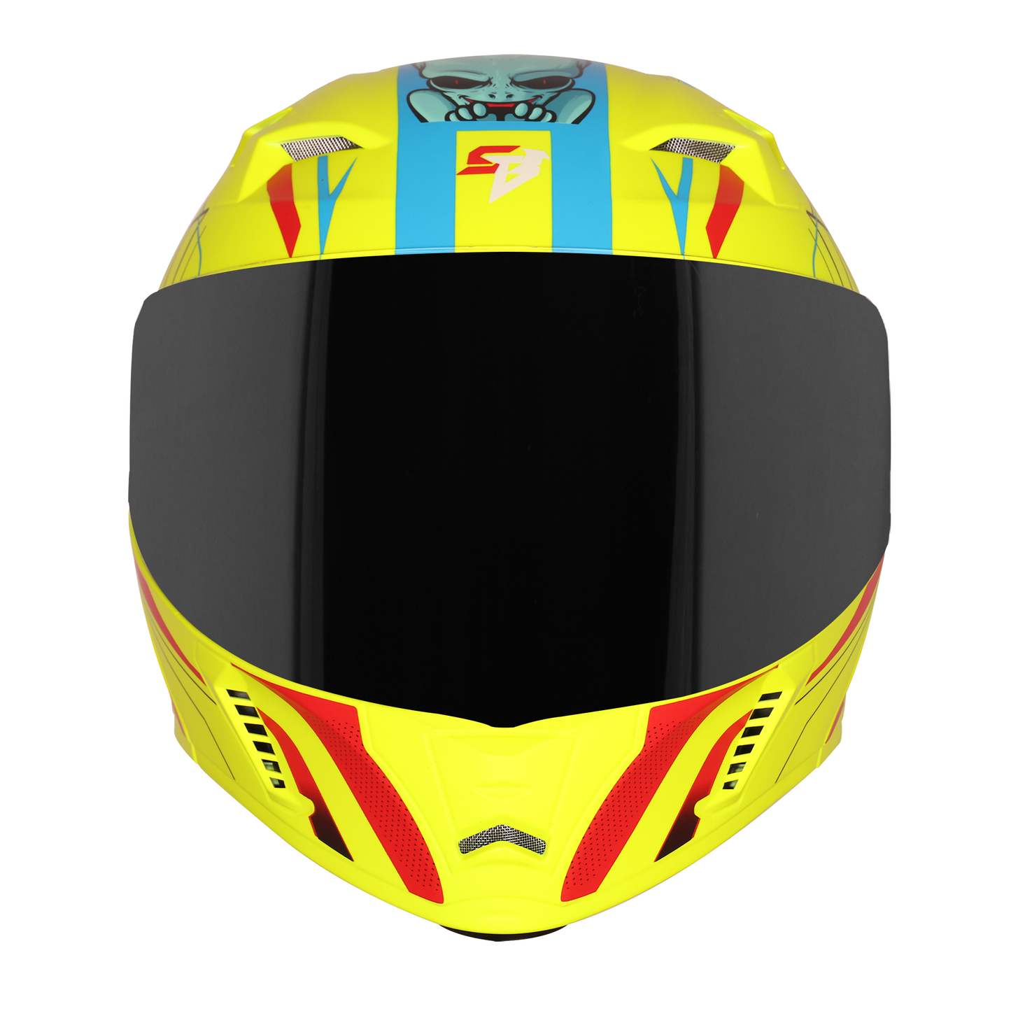 Steelbird SBA-20 Strange ISI Certified Flip-Up Graphic Helmet for Men and Women with Inner Silver Sun Shield (Glossy Fluo Neon Cyan Green with Smoke Visor)