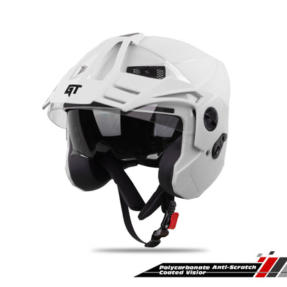 Steelbird SBH-23 GT Plus Open Face ISI Certified Helmet for Men and Women with Inner Sun Shield (Dashing White)