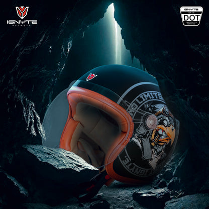 Ignyte IGN-58 Eagle ISI and DOT Certified Open Face Graphic Helmet for Men and Women (Glossy Black Grey)
