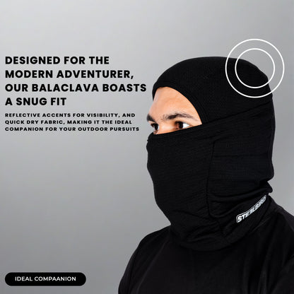 Steelbird Sarchu 2.0 Balaclava Most Suitable for Motorcycling, Running, Sports, Head and Face Cover (Black)