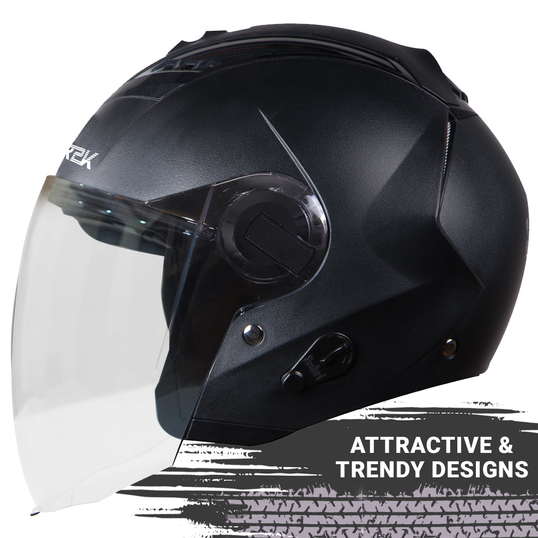 Steelbird SBA-3 R2K Classic ISI Certified Open Face Helmet for Men and Women (Black with Clear Visor)