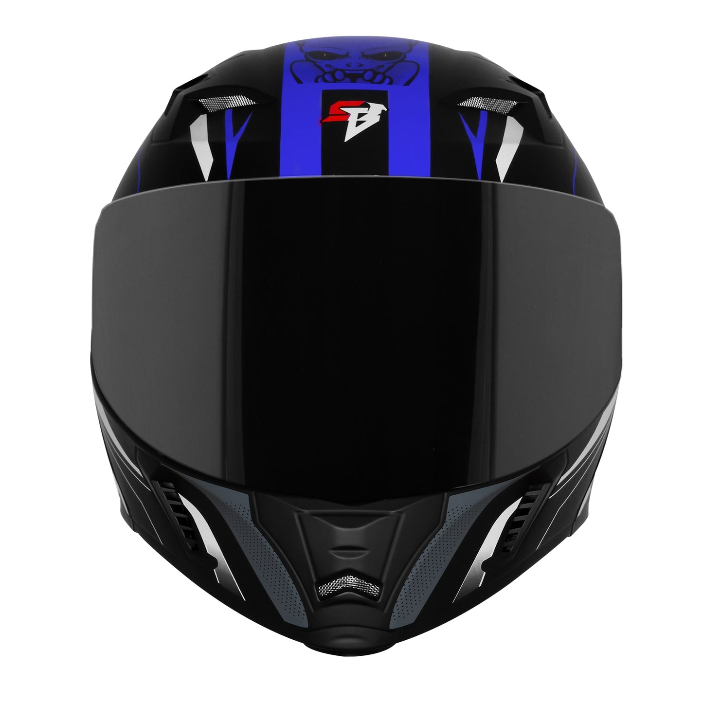 Steelbird SBA-20 Strange ISI Certified Flip-Up Graphic Helmet for Men and Women (Glossy Black Blue with Smoke Visor)