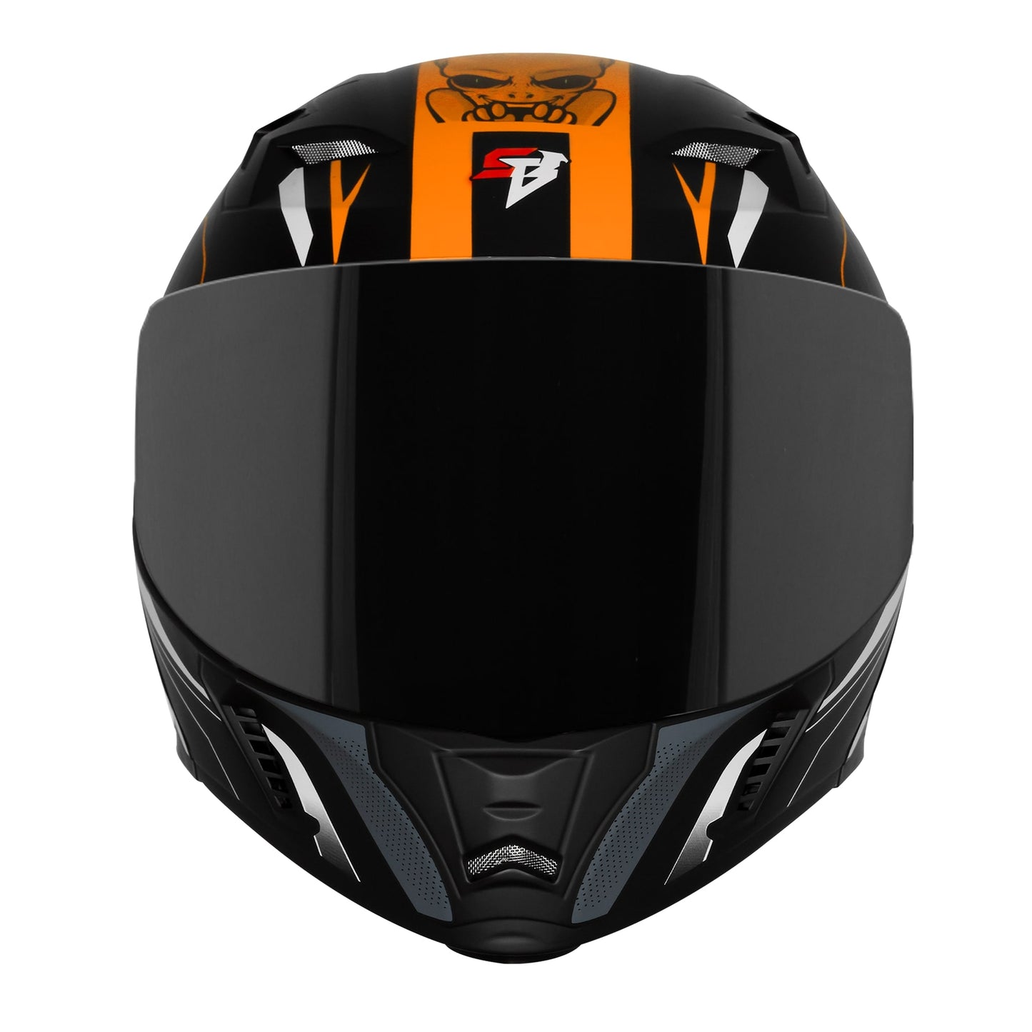 Steelbird SBA-20 Strange ISI Certified Flip-Up Graphic Helmet for Men and Women (Glossy Black Orange with Smoke Visor)
