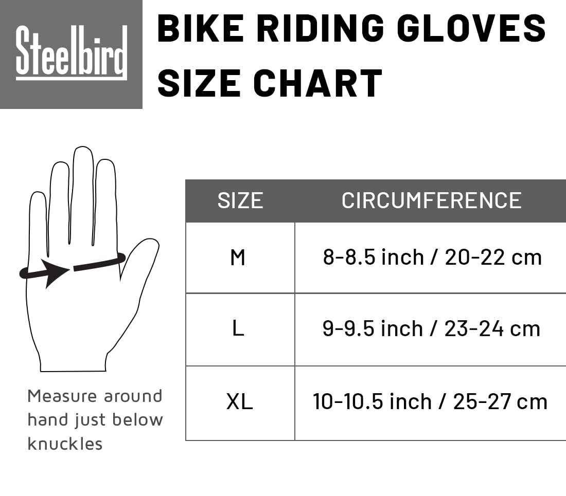 Steelbird Experience 1.0 Reflective Full Finger Bike Riding Gloves with Touch Screen Sensitivity at Thumb and Index Finger, Protective Off-Road Motorbike Racing (Black Grey)