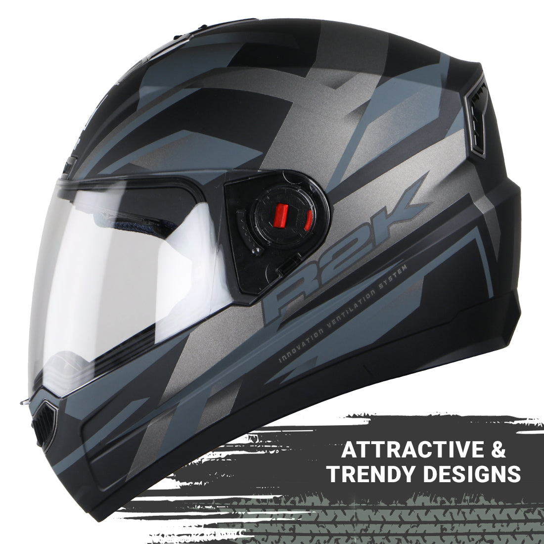 Steelbird SBA-1 R2K ISI Certified Full Face Graphics Helmet for Men and Women (Matt Black Grey with Clear Visor)