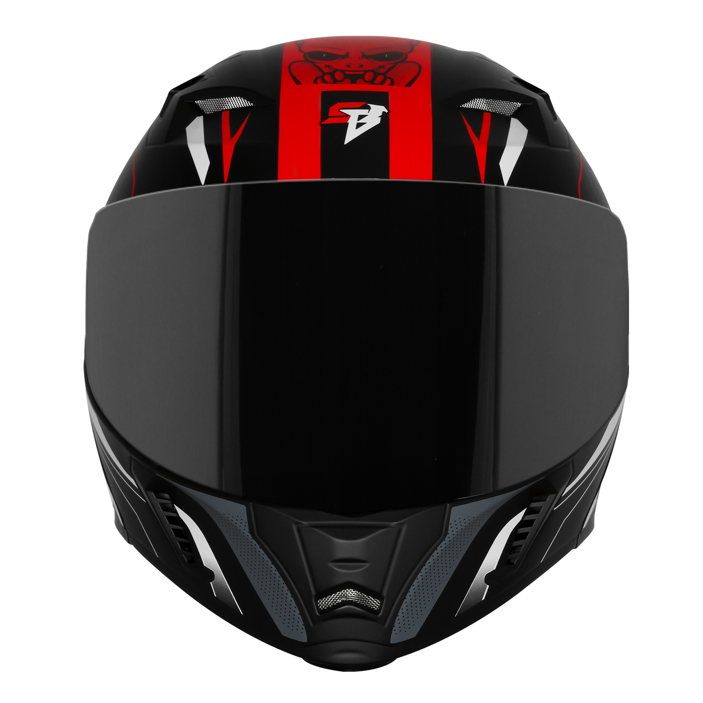 Steelbird SBA-20 Strange ISI Certified Flip-Up Graphic Helmet for Men and Women with Inner Silver Sun Shield (Glossy Black Red with Smoke Visor)