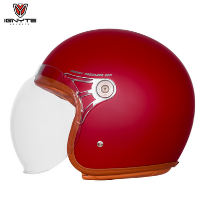 IGNYTE IGN-58 Solid ISI/DOT Certified Open Face Helmet for Men and Women (Glossy Dull Chestnut Red)