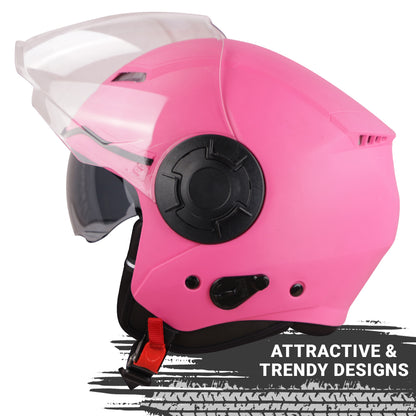 Steelbird SBH-31 GT Dashing ISI Certified Open Face Helmet for Men and Women with Inner Sun Shield ( Dual Visor Mechanism ) (Dashing Pink)