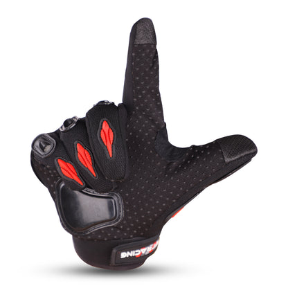 Refurbished Steelbird GT-01 Full Finger Bike Riding Gloves with Touch Screen Sensitivity at Thumb and Index Finger, Protective Off-Road Motorbike Racing (Red)