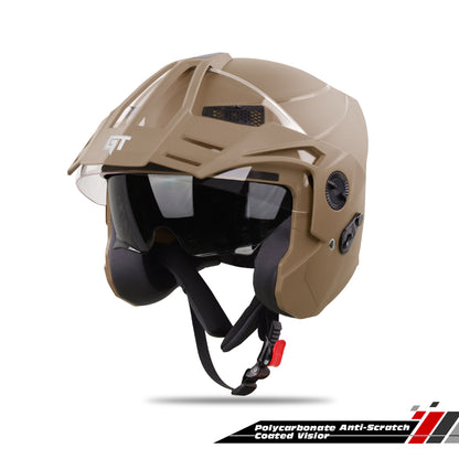 Steelbird SBH-23 GT Plus Open Face ISI Certified Helmet for Men and Women with Inner Sun Shield (Dashing Desert Storm)