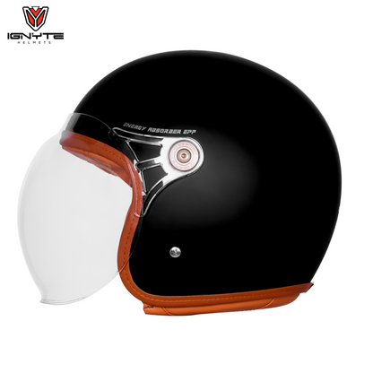 IGNYTE IGN-58 Solid ISI/DOT Certified Open Face Helmet for Men and Women (Glossy Black)