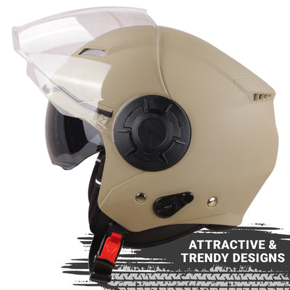 Steelbird GT Dashing ISI Certified Open Face Helmet for Men and Women with Inner Sun Shield ( Dual Visor Mechanism ) (Dashing Desert Storm)