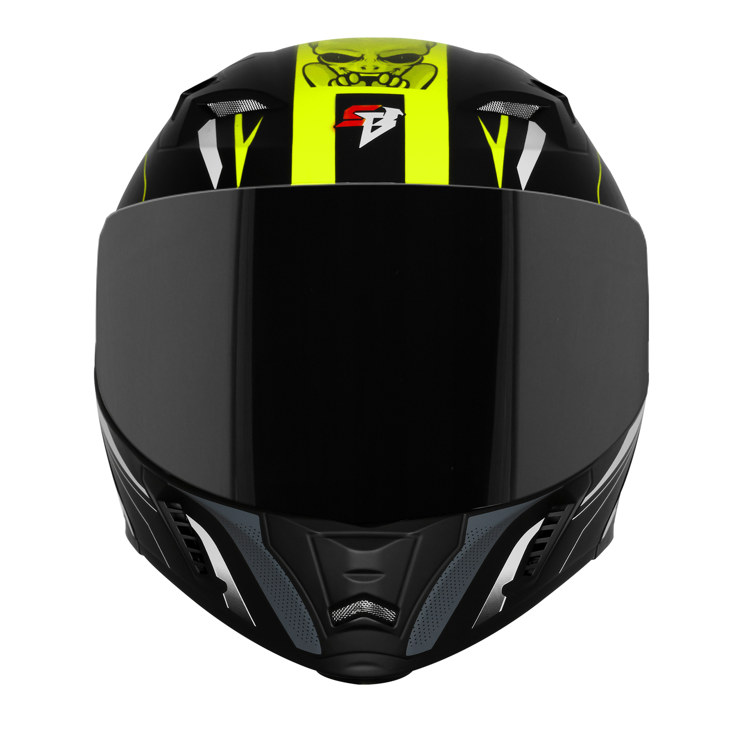 Steelbird SBA-20 Strange ISI Certified Flip-Up Graphic Helmet for Men and Women with Inner Silver Sun Shield (Glossy Black Neon with Smoke Visor)