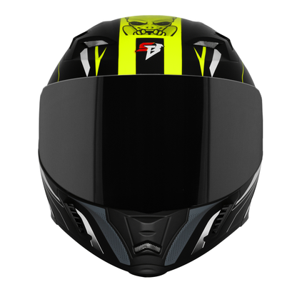Steelbird SBA-20 Strange ISI Certified Flip-Up Graphic Helmet for Men and Women with Inner Silver Sun Shield (Glossy Black Neon with Smoke Visor)
