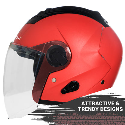 Steelbird SBA-3 R2K Classic ISI Certified Open Face Helmet for Men and Women (Red with Clear Visor)