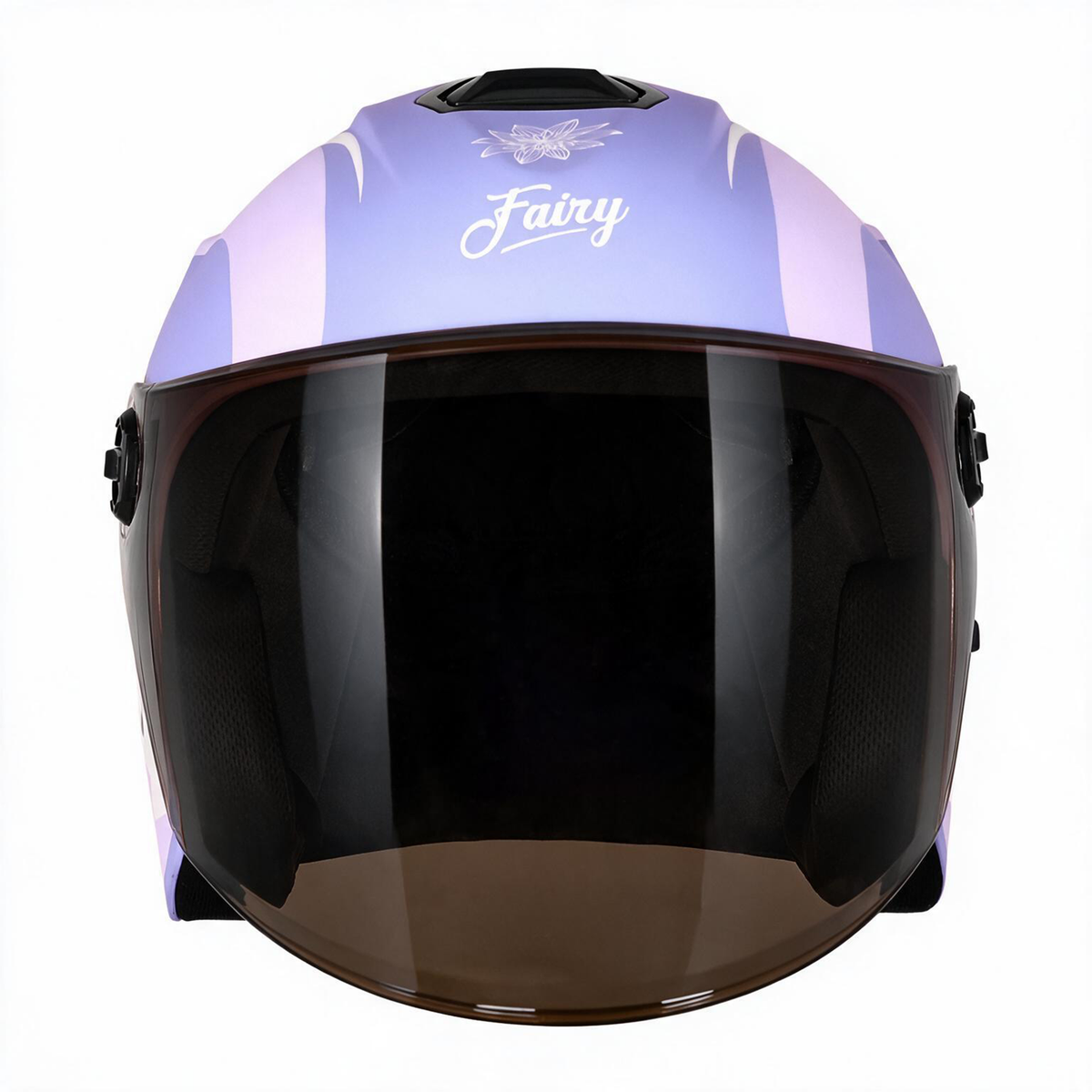 Steelbird SBH-80 Fairy FR5 ISI Certified Open Face Graphic Helmet for Women (Glossy Purple Red with Smoke Visor)