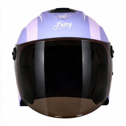 Steelbird SBH-80 Fairy FR5 ISI Certified Open Face Graphic Helmet for Women (Glossy Purple Red with Smoke Visor)