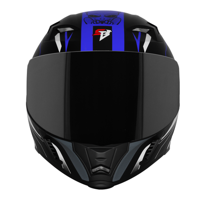 Steelbird SBA-20 Strange ISI Certified Flip-Up Graphic Helmet for Men and Women with Inner Silver Sun Shield (Glossy Black Blue with Smoke Visor)