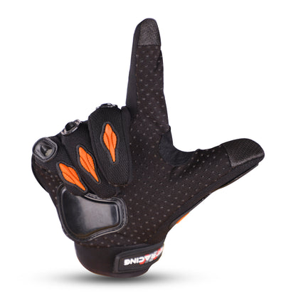 Refurbished Steelbird GT-01 Full Finger Bike Riding Gloves with Touch Screen Sensitivity at Thumb and Index Finger, Protective Off-Road Motorbike Racing (Orange)