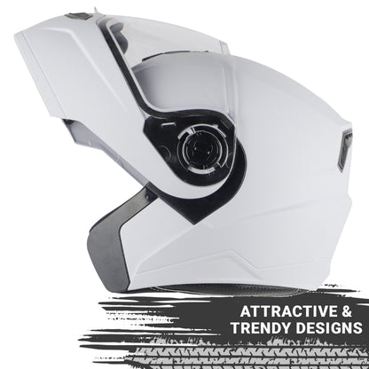 Steelbird SBA-7 7Wings ISI Certified Flip-Up Helmet for Men and Women ( Dashing White with Clear Visor)