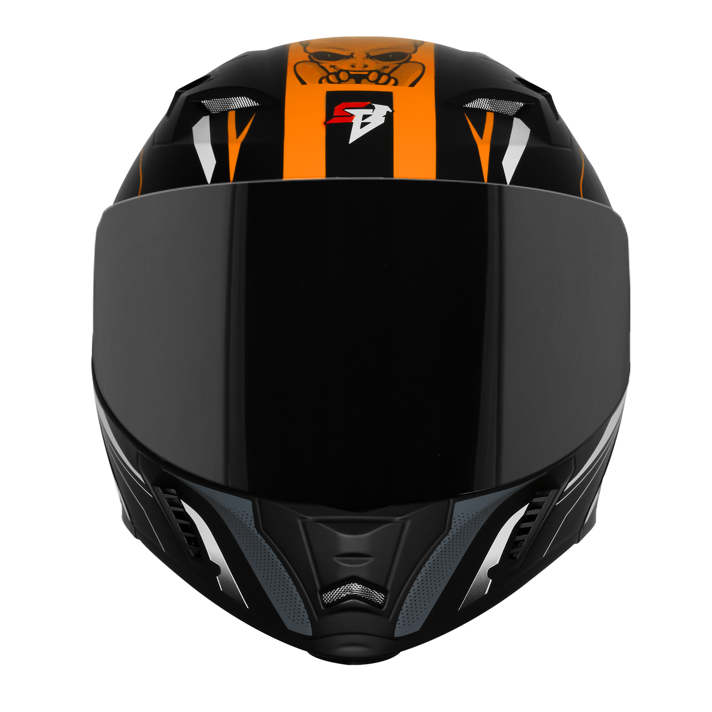Steelbird SBA-20 Strange ISI Certified Flip-Up Graphic Helmet for Men and Women with Inner Silver Sun Shield (Glossy Black Orange with Smoke Visor)