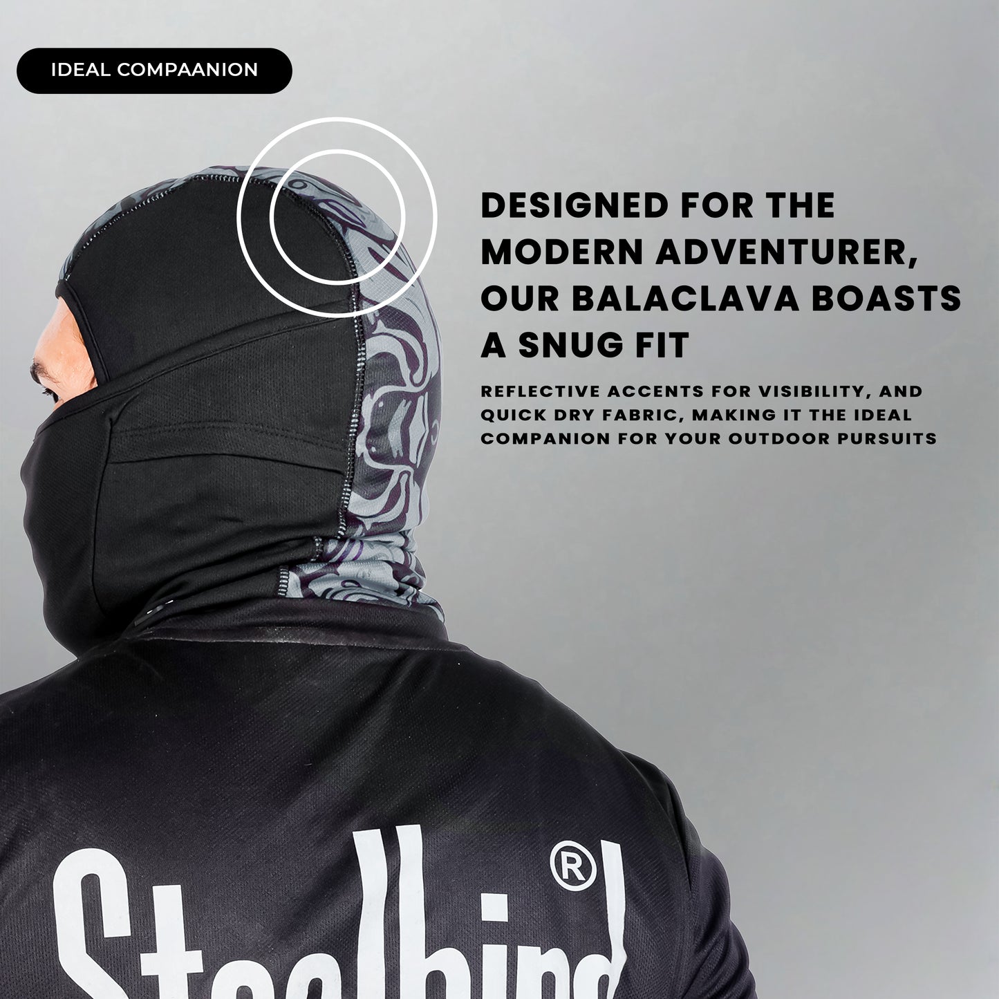 Steelbird Sarchu 1.0 Printed Balaclava Most Suitable for Motorcycling, Running, Sports, Head and Face Cover (Grey)