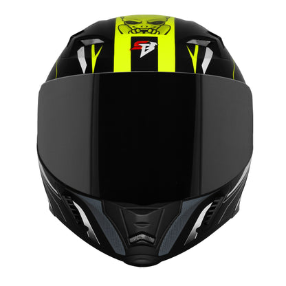 Steelbird SBA-20 Strange ISI Certified Flip-Up Graphic Helmet for Men and Women (Glossy Black Neon with Smoke Visor)