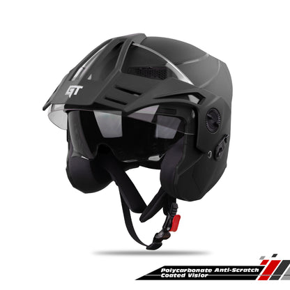 Steelbird SBH-23 GT Plus Open Face ISI Certified Helmet with Inner Sun Shield (Dashing Black)