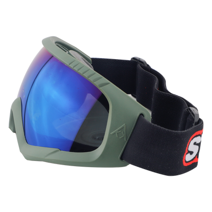Steelbird 7Wings Motocross ATV/Dirt Bike Goggles, Unisex Eye Protection for Riding (Pack of 1, Olive with Blue)