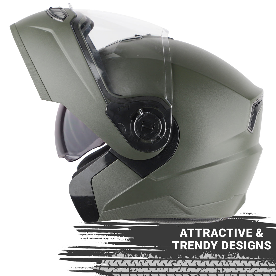 Steelbird SBA-7 7Wings ISI Certified Flip-Up Helmet for Men and Women with Inner Smoke Sun Shield (Dashing Battle Green)